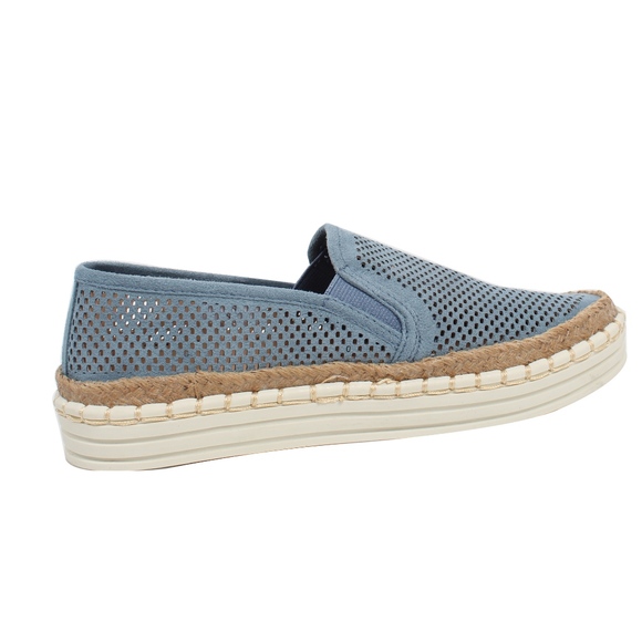 Blue Perforated Espadrille Rubber Sole Loafer - Picture 3 of 5
